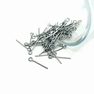 100 or 500 BULK 16 mm Small Rhodium Silver Eyepins, Wholesale Jewelry Findings, Eye Pins, 21 gauge | Ships Immediately from USA | AS080