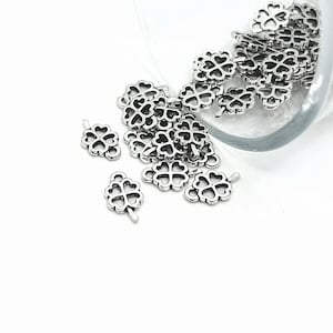 4, 20 or 50 BULK Tiny Silver 4 Leaf Clover Charms, Double Sided, Luck Charms, Irish Charm | Ships Immediately from USA | AS1302