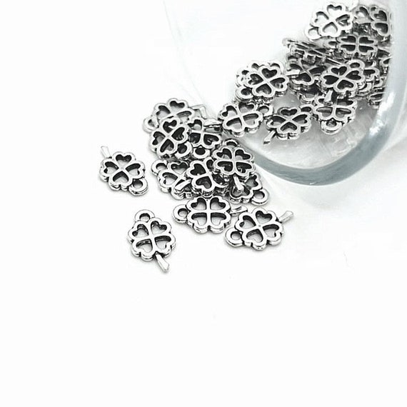 4, 20 or 50 BULK Tiny Silver 4 Leaf Clover Charms, Double Sided, Luck Charms, Irish Charm | Ships Immediately from USA | AS1302