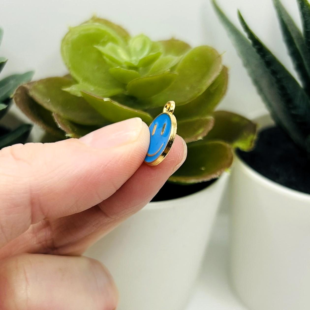 1, 4, 20 or 50 BULK Pieces Blue Enamel Smiley Face Charms, Smile