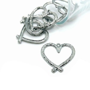 4, 20 or 50 BULK Silver Hammered Heart Charms, Big Heart Pendant, Silver Heart | Ships Immediately from USA | AS980