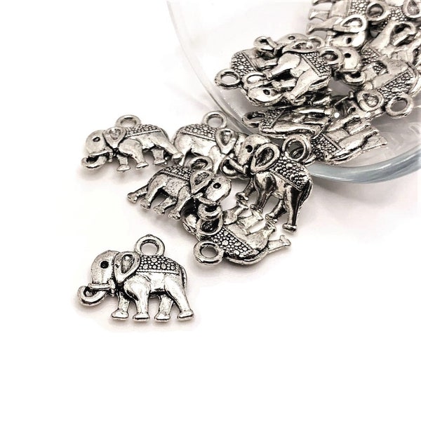 4, 20 or 50 BULK Silver Elephant Charms, Tibetan Elephant Charm, Double Sided, 13x12mm | Ships Immediately from USA | AS328