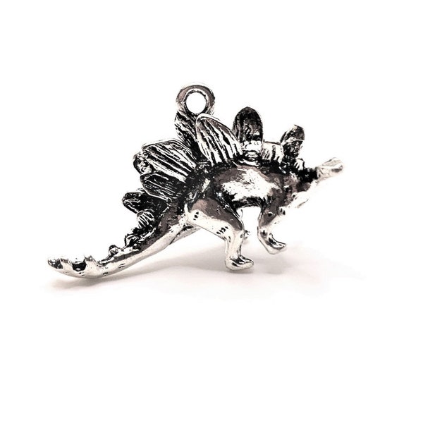 1, 4 or 20 BULK Stegosaurus Dinosaur Charms, Silver Dino, 3D Jurassic Charm, 20x32mm | Ships Immediately from USA | AS1110