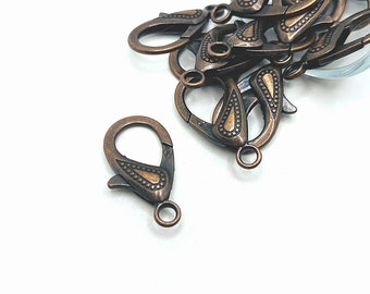 4, 20 or 50 BULK Large Ornate Lobster Clasps, Jumbo Claw Clasp, 31mm, Big Antique Copper Clamp | Ships Immediately from USA | AC046
