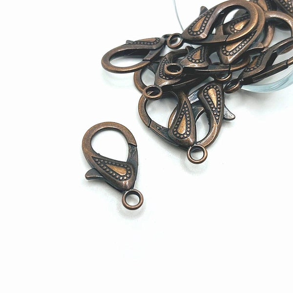 4, 20 or 50 BULK Large Ornate Lobster Clasps, Jumbo Claw Clasp, 31mm, Big Antique Copper Clamp | Ships Immediately from USA | AC046