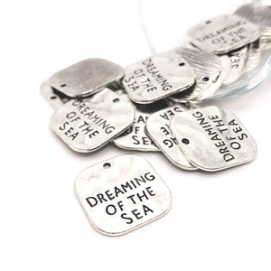 4, 20 or 50 BULK Dreaming Of The Sea Charms, Silver Beach Charm, Vacation, 20x19mm | Ships Immediately from USA | AS231