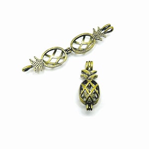 4 oder 20 BULK Bronze getönte Ananas Medaillons, Aromatherapie, Diffusor für ätherisches Öl, Perlenhalter | Versand sofort aus den USA | BR1075