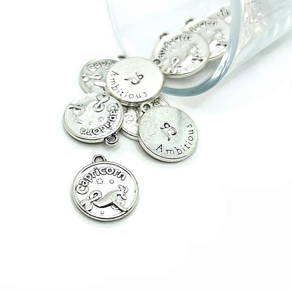 1, 4 or 20 Capricorn Zodiac Character Charm, Astrology, Birth Sign, Double Sided Silver, Constellation Coin| Ready to Ship from USA| AS877