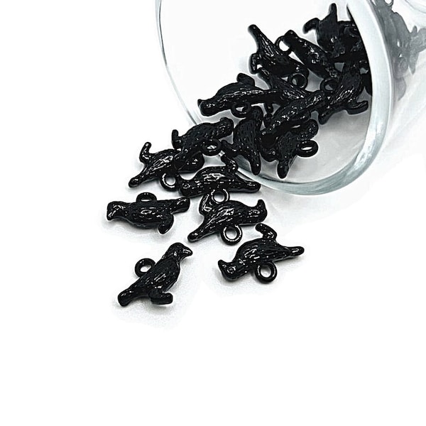 4, 20 or 50 BULK 3D Black Raven Crow Bird Charms, Halloween, Goth, 10x16mm| Ships Immediately from USA | BK938