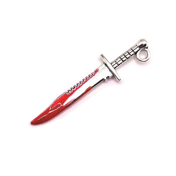 1, 4, 20 or 50 BULK Bloody Hunting Knife Charms, Halloween Killer, Slasher Charm, Double Sided, Blood Charm | Ships from USA | AS1337