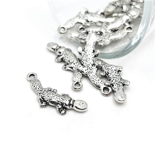 4, 20 or 50 BULK Silver Platypus Charms, Duck Billed Platy Charm, 10x25mm | Ships Immediately from USA | AS935