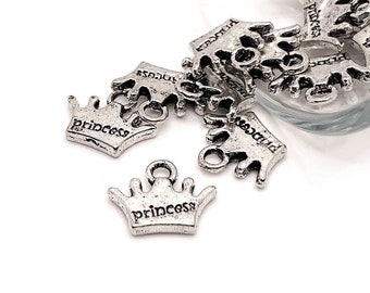 50個 クラウンチャーム プリンセス 3Dチャーム アンティークシルバー