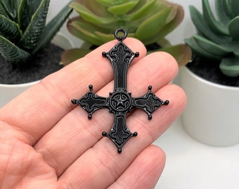 1, 4 or 20 BULK Large Black Enamel Inverted Upside Down Cross