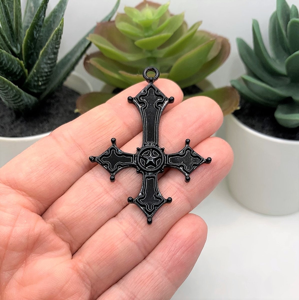 1, 4 or 20 BULK Large Black Enamel Inverted Upside Down Cross