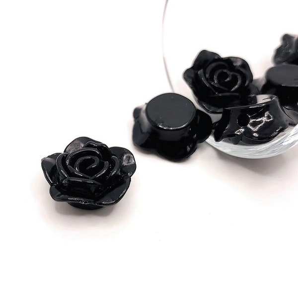 4, 20, or 50 BULK Black Flower Beads, Chunky Beads, Bubble Gum Beads, Black Rose Beads, 20mm | Ships Immediately from USA | BK658