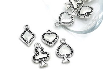 1 or 5 Sets BULK Playing Card Suit Charms, Poker Charm, Las Vegas Charm, Gambler | Ships Quickly from USA | AS1814