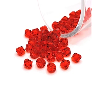 4, 20 or 50 BULK 6mm Bright Red January Birthstone Bicone Bead, Imitation Crystal | Ships Immediately from USA | BD948