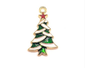 21mm x 13mm Solid 925 Sterling Silver Enamel Christmas Tree Charm Pendant 21mm x 13mm Solid 925 Sterling Silver Enamel Christmas Tree Charm Pendant