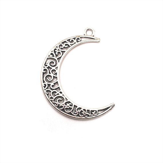 30x Crescent Moon Bulk Charms Antique Silver Tone Filigree Moon Charms
