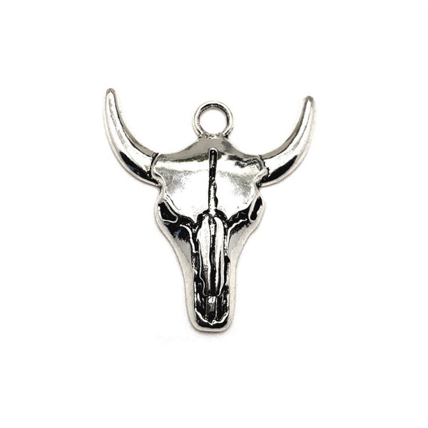 4, 20 or 50 BULK Silver Cattle Skull Charms, Steer Skull, Western Charm, 38 x 28 mm | Ships Immediately from USA | AS391