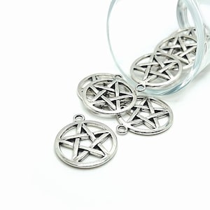 4, 20 or 50 BULK Silver Pentacle Charms, Large Pentagram, Witch Charm, Halloween, Wiccan, Double Sided | Ships Immediately from USA | AS911