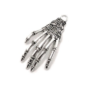 4, 20 or 50 BULK Silver Skeleton Hand Charms , Halloween Charm, Skeleton, 42x21mm | Ships Immediately from USA | AS392