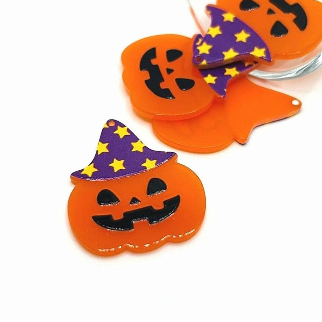 1, 4 or 20 BULK Acrylic Halloween Jack O Lantern Witch Pendants ...