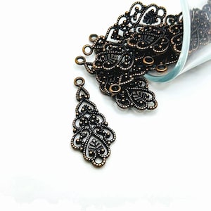 4, 20 or 50 BULK Antique Copper Filigree Pendant Charms, Filigree Scroll, Teardrop | Ships Immediately from USA | AC959
