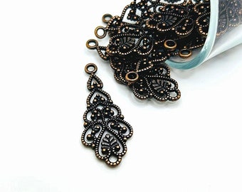 4, 20 or 50 BULK Antique Copper Filigree Pendant Charms, Filigree Scroll, Teardrop | Ships Immediately from USA | AC959