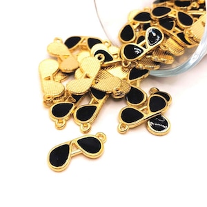 4, 20 or 50 BULK Aviator Glasses Charms, Black Sunglasses Charm, Black and Gold Beach, 18x7mm | Ships Immediately from USA | EN204