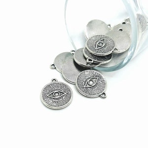 4, 20 or 50 BULK Silver Small Evil Eye Coin Charms | Ships Immediately from USA | AS1018