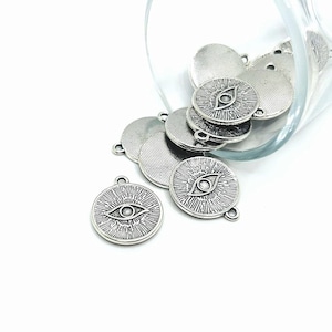 4, 20 or 50 BULK Silver Small Evil Eye Coin Charms | Ships Immediately from USA | AS1018