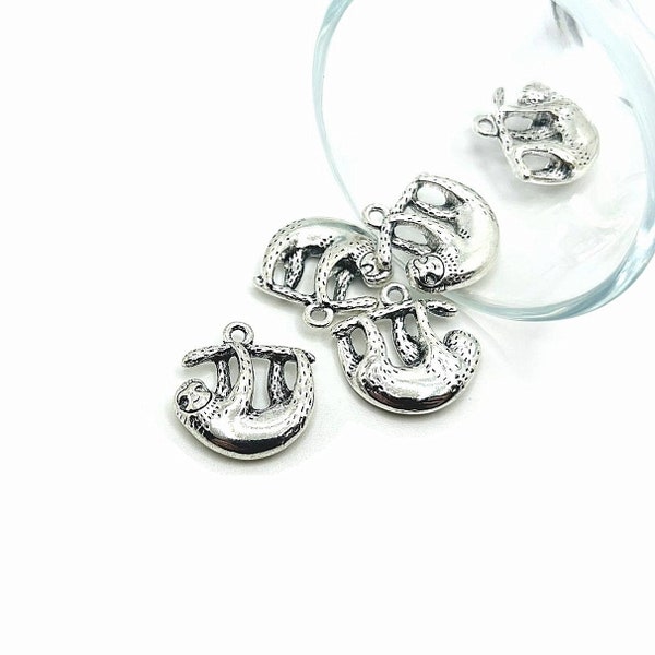 4, 20 or 50 BULK Silver Sloth on Branch Charms, Cute Sloth, Double Sided, 19x20 mm  | Ships Immediately from USA | AS1059