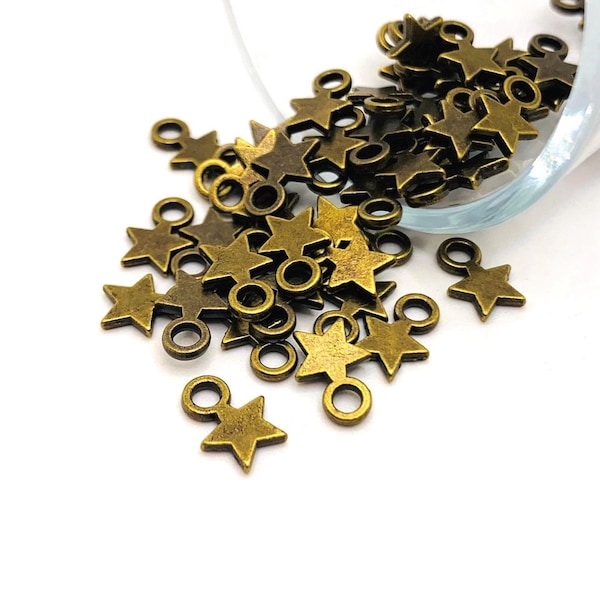 4, 20 or 50 BULK Antique Bronze Star Charms, Small Celestial Charm, Tiny Flat Star Pendant, 11 x 8mm | Ships Immediately from USA | BR059