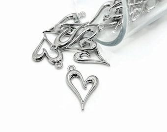 4, 20 or 50 BULK Silver Double Sided Asymmetrical Open Heart Charms, 15x24 mm | Ships Immediately from USA | AS1311