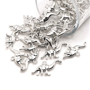 4, 20 or 50 BULK Brontosaurus Dinosaur Charms, Silver Charm, Jurassic, Dino, 12x25mm | Ships Immediately from USA | AS124