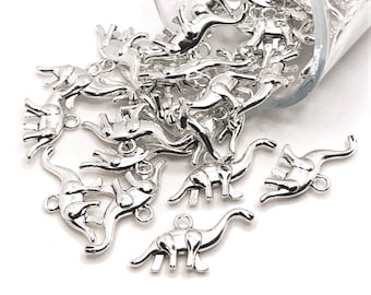 Dijes de dinosaurio Brontosaurio (4, 20 o 50 unidades) en plata, 12 x 25 mm, estilo Jurásico / Envío inmediato desde EE. UU. / AS124