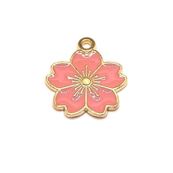 4, 20 or 50 BULK Pink and Gold Flower Charms Charm, Small Daisy, Enamel Floral | Ships Immediately from USA | PK1307