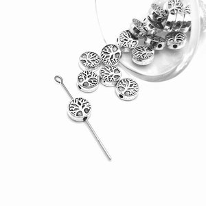 4, 20 or 50 BULK Round Tree of Life Decorative Spacer Bead Charms, Double sided, 9mm | Ships Immediately from USA | AS1256