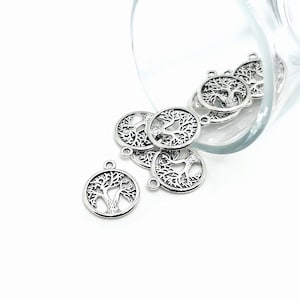 4, 20 or 50 BULK Small Silver Tree of Life Charms, Silver Tree Charm, Double Sided | Ships Immediately from USA | AS1033