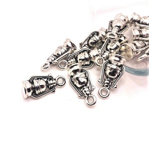 4, 20 or 50 BULK Silver Lantern Charms, Nautical Charm, Wizard Charm, 16x8mm | Ships Immediately from USA | AS388