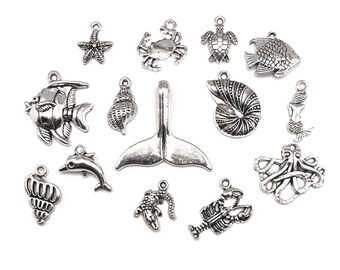 60 Piece Antique Silver Marine Ocean Mixed Lot of Charms | Ships Immediately from USA | AS1423