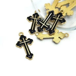 1, 4, 20 or 50 BULK Black Enamel Cross Charms, Pink and Gold, Christian Catholic | Ships Quickly from USA | BK1807