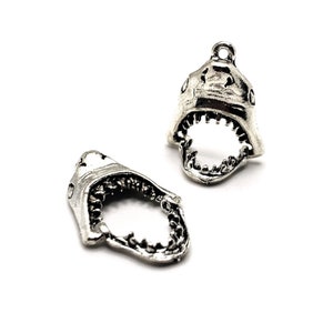 4 or 20 BULK Silver Shark Charms, Moveable Jaws Charm, Beach, Ocean, 3D, 18x29mm | Ships Immediately from USA | AS314