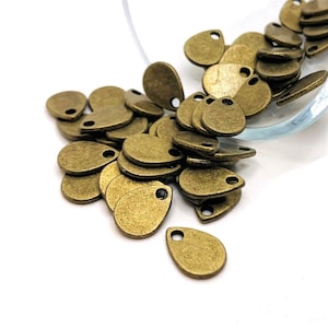 4, 20, or 50 BULK Teardrop Charms, Tear Drop Coin Charm, Bronze small water drop blanks, 11x8x2mm | Ships Immediately from USA | BR055