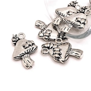 4, 20 or 50 BULK Silver Caterpillar on Mushroom Charms, Double Sided, Alice in Wonderland, 25x16mm | Ships Immediately from USA | AS551