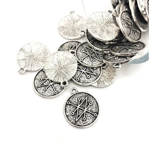 1, 4, 20 or 50 BULK Pieces Azazel Sigil Pendant Charm, Antique Silver, Demon Sigil, Satanic, Lucifer, Devil | Ships from USA | AS1497