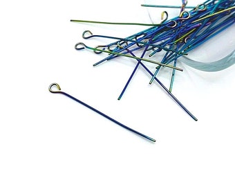 100 or 500 BULK 20mm Oil slick rainbow 201 Stainless Steel Eye pins, Wholesale Jewelry Findings | Ships Immediately from USA | MC1325