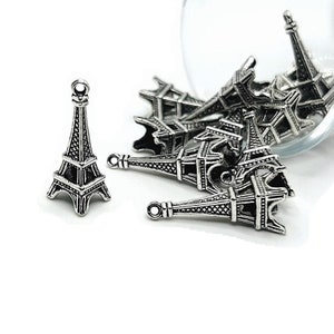 4, 20 or 50 BULK Silver Eiffel Tower Charms, 3D, Paris Charm, France, Vacation, 31x11x11mm | Ships Immediately from USA | AS453