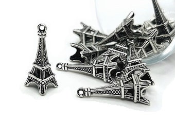 4, 20 or 50 BULK Silver Eiffel Tower Charms, 3D, Paris Charm, France, Vacation, 31x11x11mm | Ships Immediately from USA | AS453